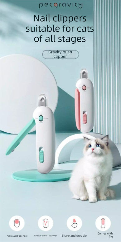 Adjustable Cat Nail Clippers Safety Round Hole Trimmer 1mm-3.5mm Anti-Splash Grooming Tool with File for Kittens & Rabbits Blue - Image 2