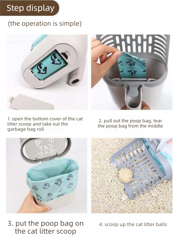 2-in-1 Cat Litter Scoop with Integrated Waste Bin Detachable Sifter Shovel Anti-Reflux Baffle Large Capacity Grey (Bags Not Included) - Image 6