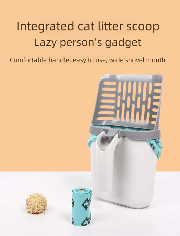 2-in-1 Cat Litter Scoop with Integrated Waste Bin & 8 Rolls Refill Bags Detachable Sifter Shovel Anti-Reflux Baffle Grey - Image 2