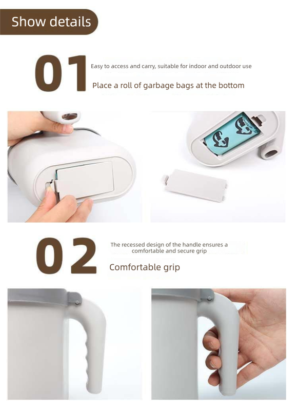 2-in-1 Cat Litter Scoop with Integrated Waste Bin & 8 Rolls Refill Bags Detachable Sifter Shovel Anti-Reflux Baffle Grey - Image 3