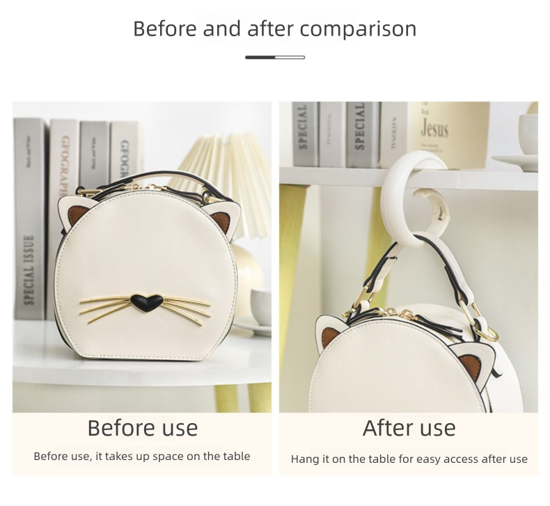 2 PCS Portable Purse Bag Hook Hanger Table Edge Holder Dark Brown Foldable Non-Slip Clip for School Desk Office & Cafe - Image 3