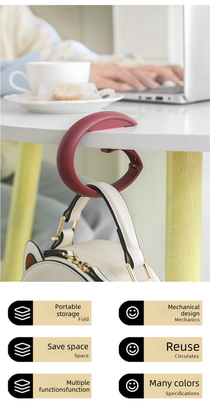2 PCS Portable Purse Bag Hook Hanger Table Edge Holder Dark Brown Foldable Non-Slip Clip for School Desk Office & Cafe - Image 4