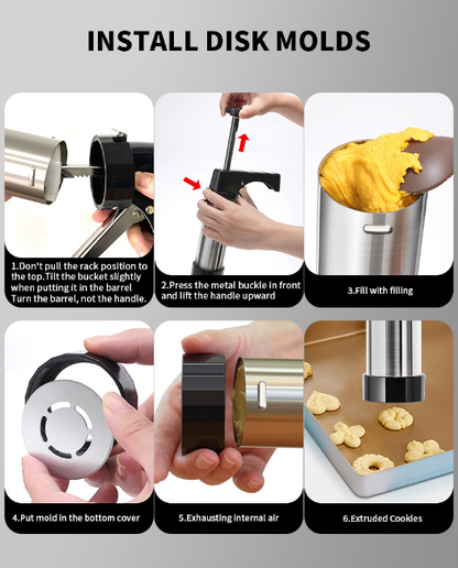 Stainless Steel Cookie Press Maker Kit with 13 Disc Molds and 8 Icing Tips Red Manual Biscuit Machine Set - Image 5