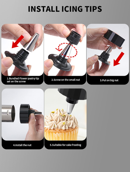 Stainless Steel Cookie Press Maker Kit Red Biscuit Machine with 13 Disc Molds 8 Icing Tips and Sponge Cleaning Brush - Image 6