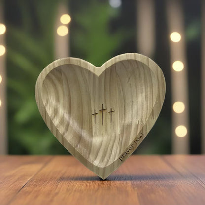 Handcrafted Heart Shaped Wooden Prayer Bowl with Prayer Cards and Raffia Natural Wood Grain Spiritual Gift for Home - Image 2