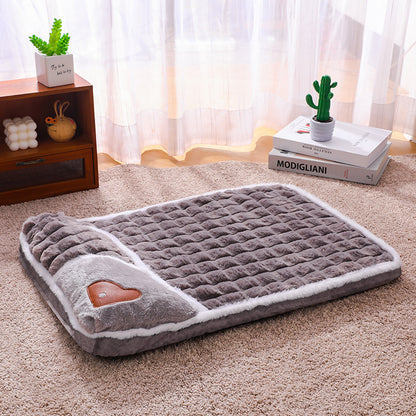 Thickened Pet Sofa Bed L Size 60x40cm Grey Dog Mat with Integrated Pillow Soft Washable Sleeping Pad for Dogs and Cats All Season Comfort