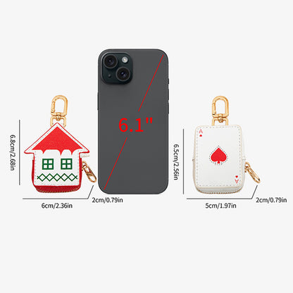 Ace of Hearts Mini Pouch Keychain PU Leather Coin Purse Earphone Case Bag Charm Cute Playing Card Keyring Gift - Image 2