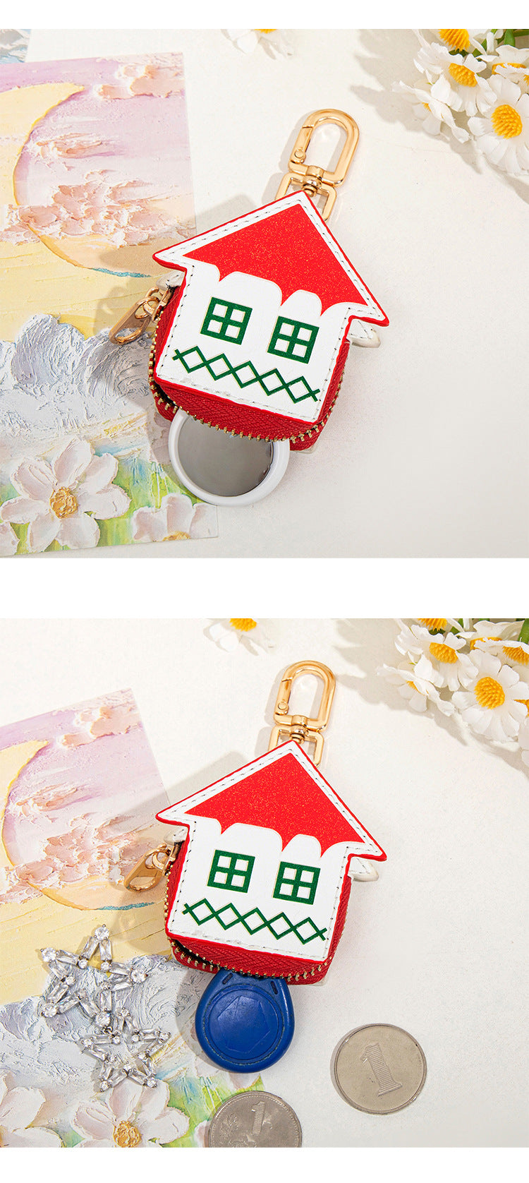 Ace of Hearts Mini Pouch Keychain PU Leather Coin Purse Earphone Case Bag Charm Cute Playing Card Keyring Gift - Image 4