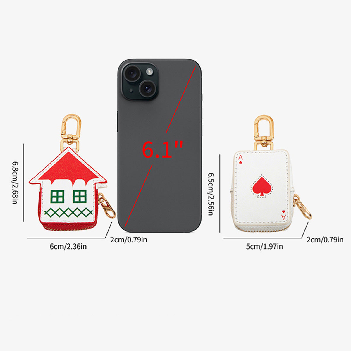 Cute Christmas House Mini Pouch Keychain PU Leather Coin Purse Earbuds Case Bag Charm Festive Gift - Image 2