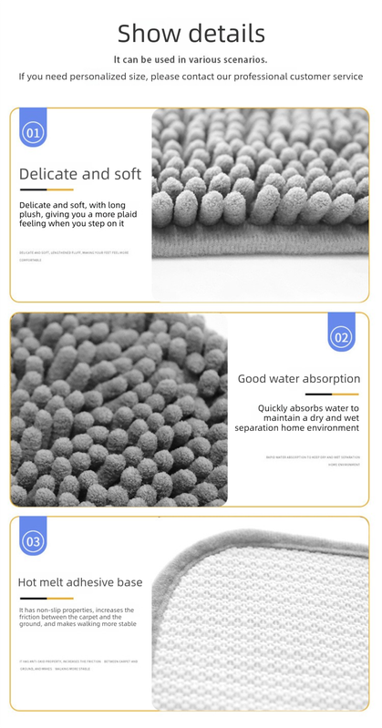 Grey Chenille Pet Mat Non-Slip Absorbent Dog & Cat Rug 40x60cm Cute Paw Print Design for Feeding Sleeping or Entryway - Image 4