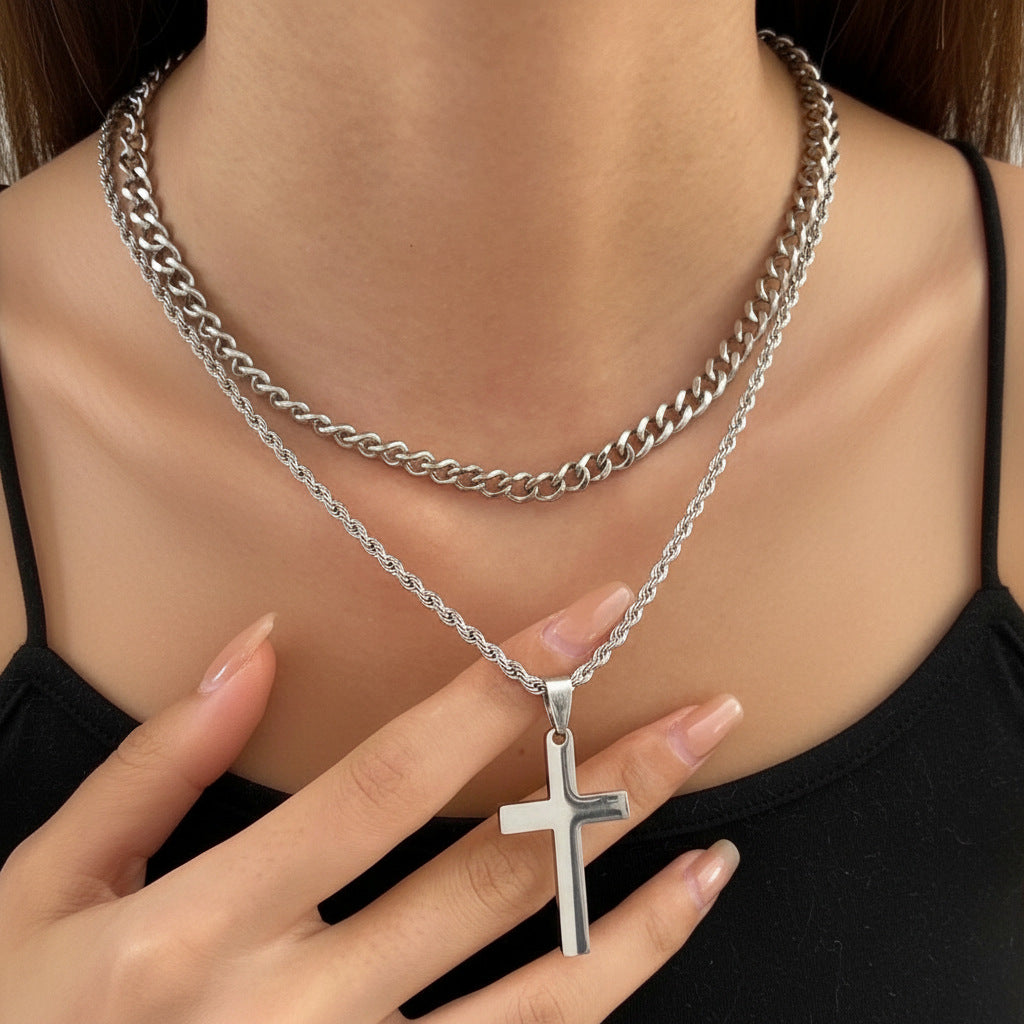 Gold Tone Cross Pendant Necklace Twisted Rope Chain 45cm Unisex Fashion Jewellery Gift for Men & Women - Image 3