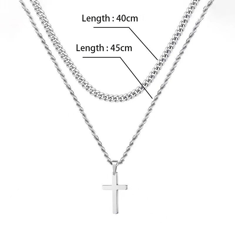 Silver Tone Cross Pendant Necklace Twisted Rope Chain 45cm Unisex Fashion Jewellery Gift for Men & Women - Image 5