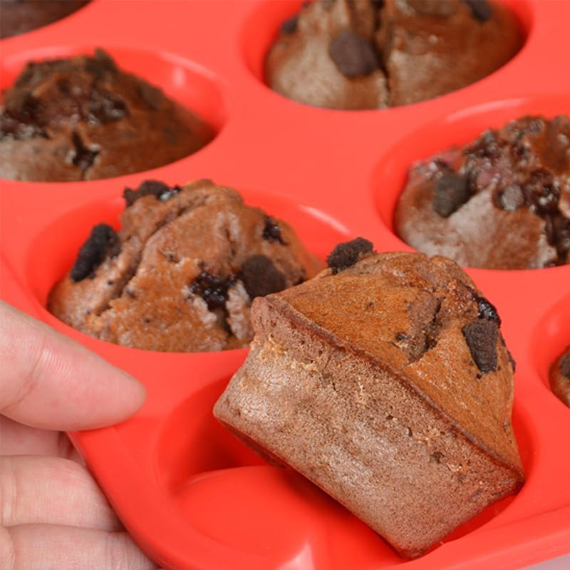 2PCS Red Food Grade Silicone Cake Mould 12 Cup Round Cupcake Pan Easy Release Non Stick Baking Trays - Image 2