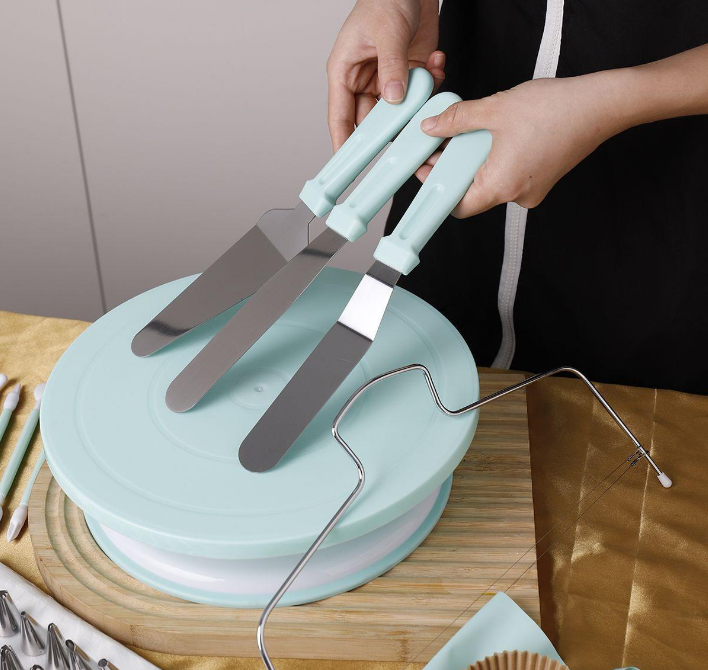 207 Pieces Cake Decorating Kit with Nordic Blue Revolving Turntable Icing Tips and Spatulas Complete Baking Tool Set - Image 3
