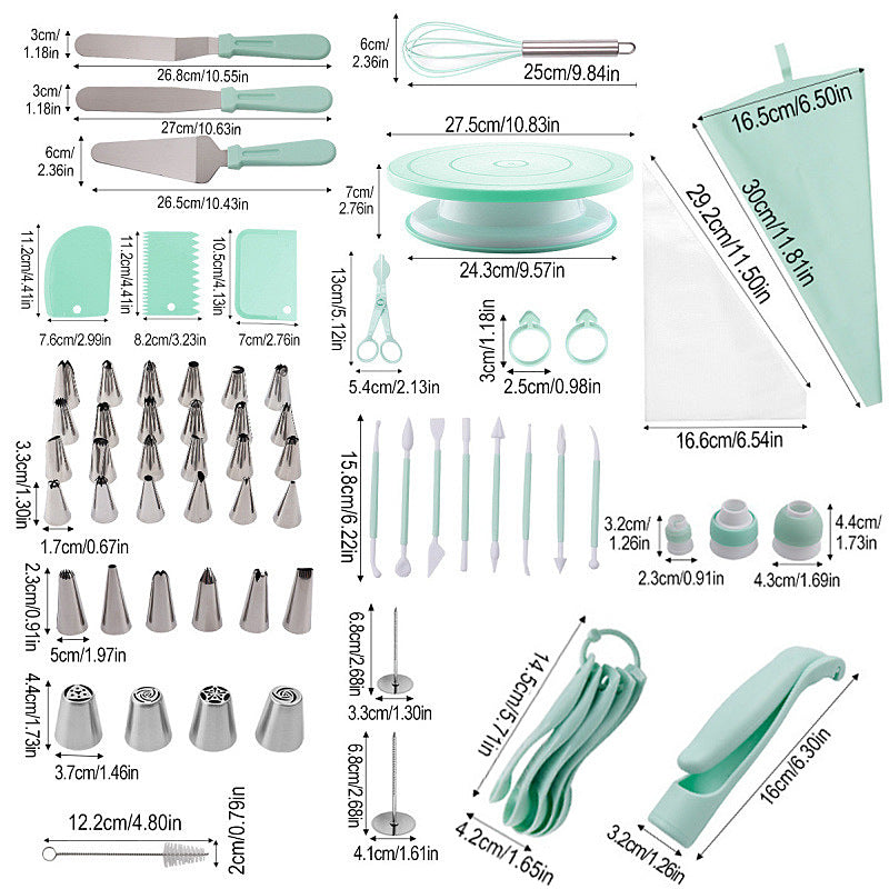 207 Pieces Cake Decorating Kit with Nordic Blue Revolving Turntable Icing Tips and Spatulas Complete Baking Tool Set - Image 5
