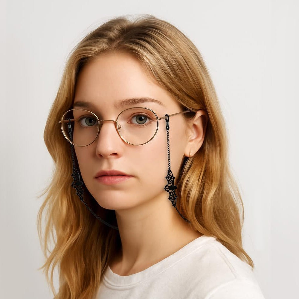Black Hollow Bat Eyewear Chain 70cm Anti-Slip Glasses Strap with White K Clasp Decorative Sunglasses Holder for Women - Image 3