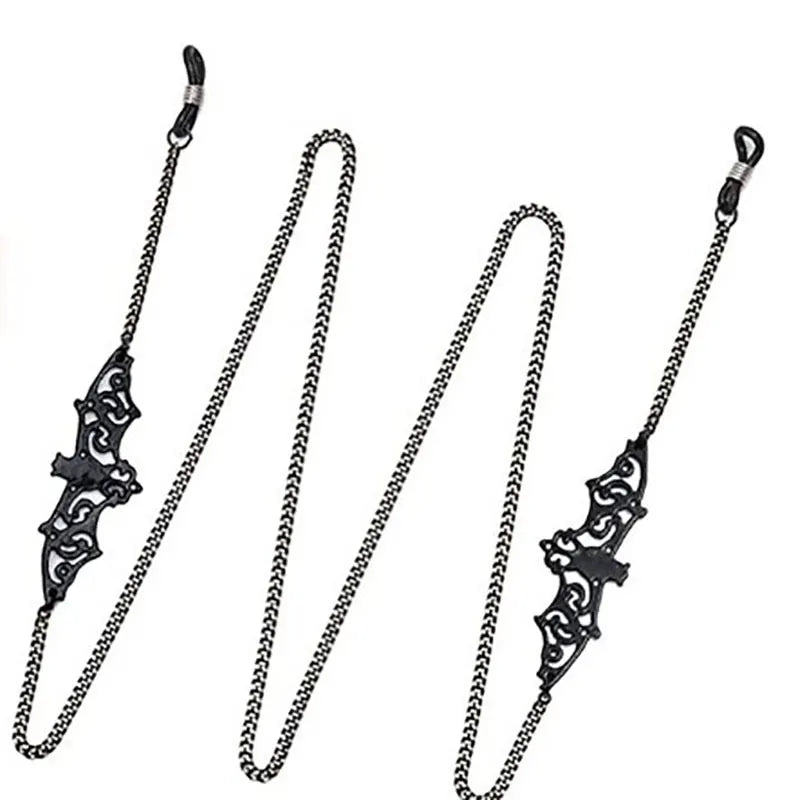 Black Hollow Bat Eyewear Chain 70cm Anti-Slip Glasses Strap with Gold Clasp Decorative Sunglasses Holder for Women - Image 2