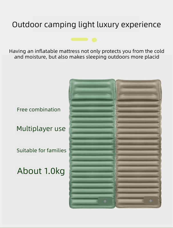 Outdoor Camping Self-Inflatable Air Mattress Portable Foot Press Beach Picnic Mat Foldable TPU Sleeping Pad Green and Grey - Image 3