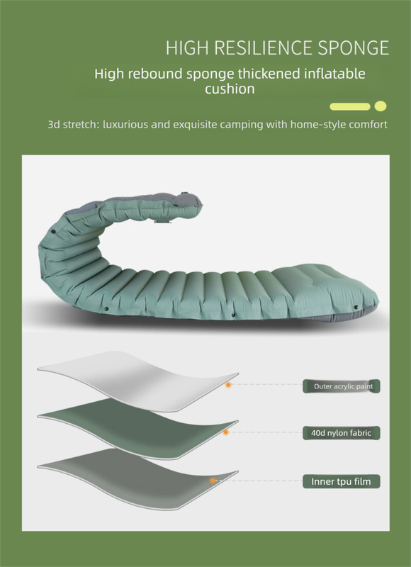 Outdoor Camping Self-Inflatable Air Mattress Portable Foot Press Beach Picnic Mat Foldable TPU Sleeping Pad Green and Grey - Image 4