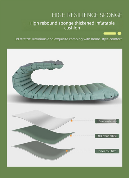 Outdoor Camping Self-Inflatable Air Mattress Portable Foot Press Beach Picnic Mat Foldable TPU Sleeping Pad Green and Grey - Image 4
