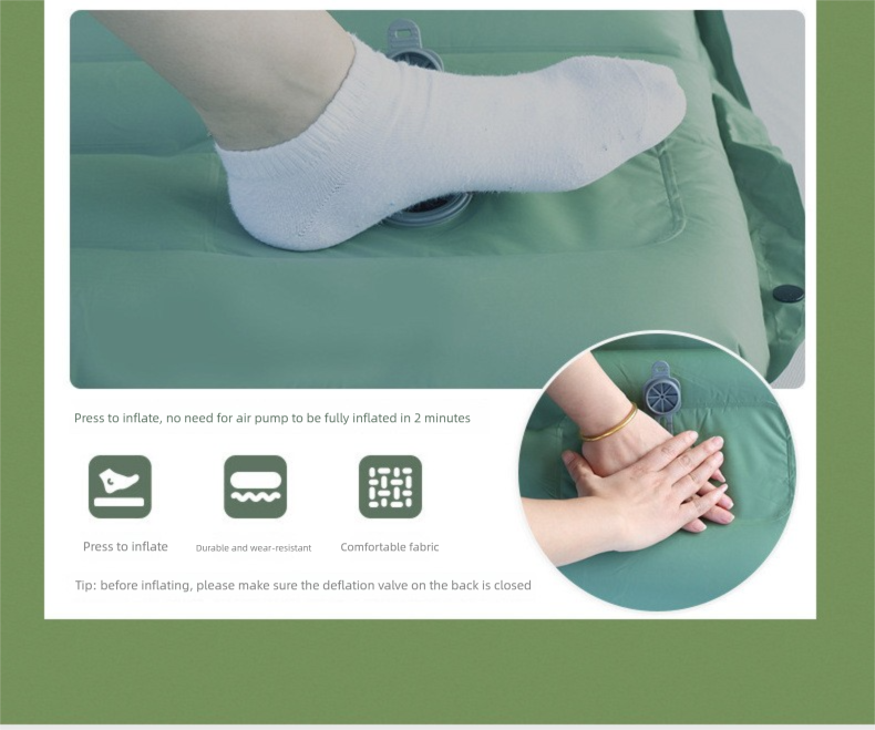 Outdoor Camping Self-Inflatable Air Mattress Portable Foot Press Beach Picnic Mat Foldable TPU Sleeping Pad Green and Grey - Image 5