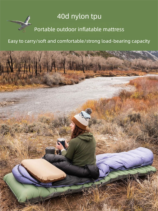 Outdoor Camping Self-Inflatable Air Mattress Portable Foot Press Beach Picnic Mat Foldable TPU Sleeping Pad Desert and Grey - Image 2