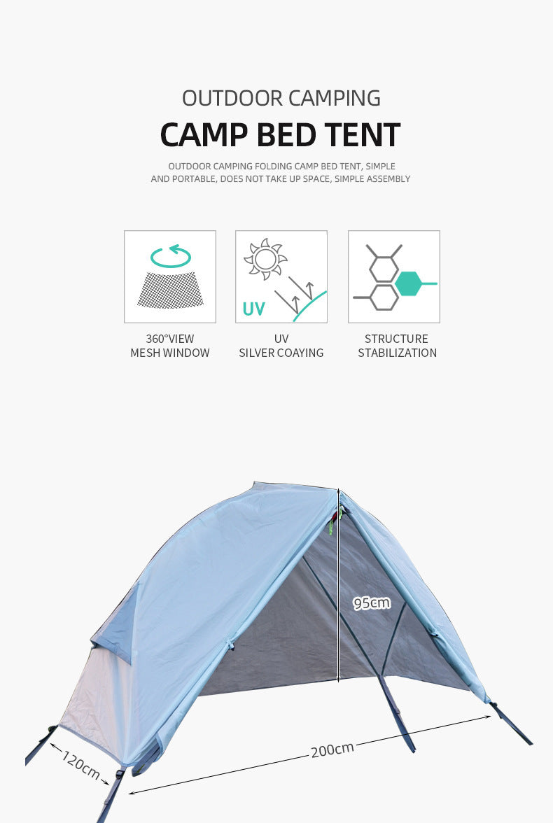 Single Person Off-Ground Camping Tent Portable Folding Bed Cover with Mosquito Net UV-Resistant Fishing Tent Light Khaki - Image 3