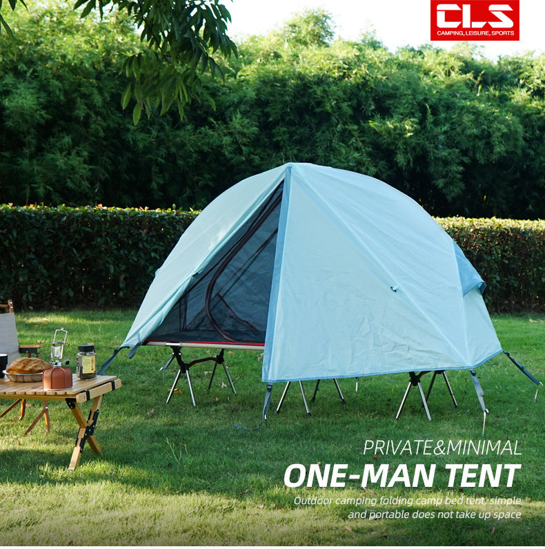 Single Person Off-Ground Camping Tent Portable Folding Bed Cover with Mosquito Net UV-Resistant Fishing Tent Blue - Image 2