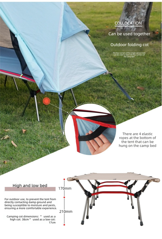 Single Person Off-Ground Camping Tent Portable Folding Bed Cover with Mosquito Net UV-Resistant Fishing Tent Black - Image 5