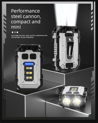 Mini EDC Keychain Flashlight Dual LED Super Bright 750mAh Type-C Rechargeable Magnetic Torch Work Light Black - Image 8