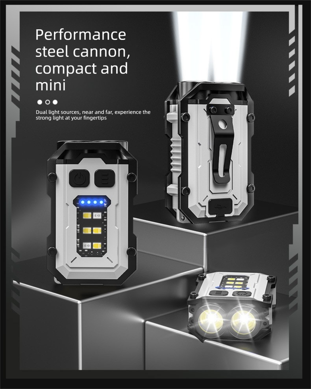 Mini EDC Keychain Flashlight Dual LED Super Bright 750mAh Type-C Rechargeable Magnetic Torch Work Light White - Image 8