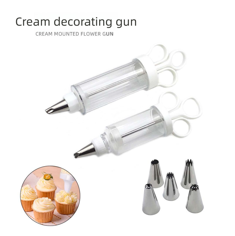 Large Cake Decorating Icing Syringe Gun Set with 5 Stainless Steel Nozzles DIY Cookie Press Baking Tool for Kitchen - Image 2