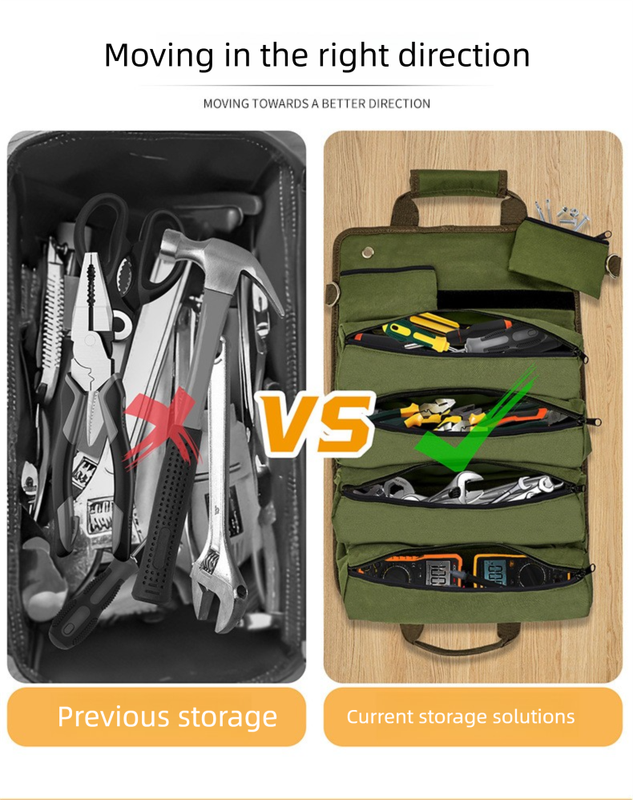 Heavy Duty Tool Roll Up Bag Organiser Multi-Pocket Canvas Carry Pouch for Electrician DIY Mechanic & 4WD Camping Green - Image 2
