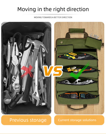 Heavy Duty Tool Roll Up Bag Organiser Multi-Pocket Canvas Carry Pouch for Electrician DIY Mechanic & 4WD Camping Camouflage Colour - Image 2