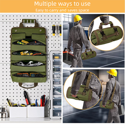 Heavy Duty Tool Roll Up Bag Organiser Multi-Pocket Canvas Carry Pouch for Electrician DIY Mechanic & 4WD Camping Light Grey - Image 3