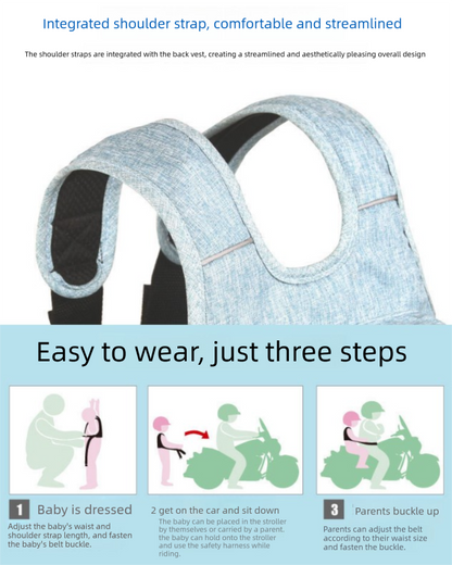 Child Motorcycle Safety Harness Strap Adjustable Passenger Belt with Handles & Storage Pocket Breathable Linen Pink for Scooter - Image 6