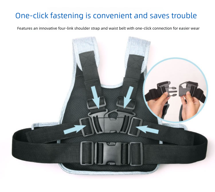 Child Motorcycle Safety Harness Strap Adjustable Passenger Belt with Handles & Storage Pocket Breathable Linen Blue for Scooter - Image 5