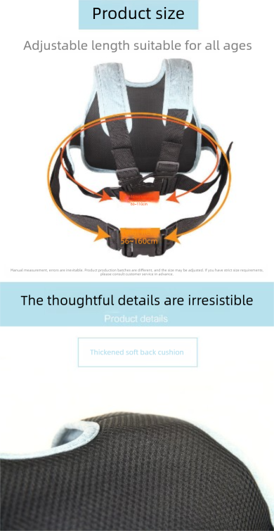 Child Motorcycle Safety Harness Strap Adjustable Passenger Belt with Handles & Storage Pocket Breathable Linen Blue for Scooter - Image 7