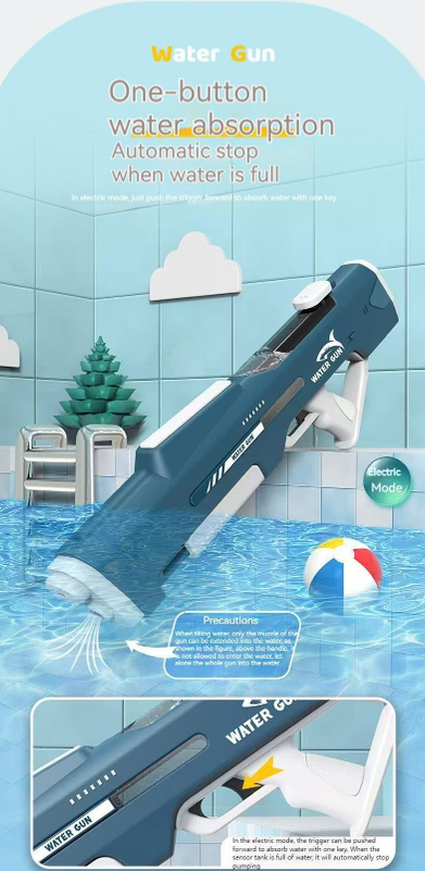 Electric Water Gun Auto Refill 43cm High Pressure Blaster Toy Rechargeable Squirt Soaker for Kids & Adults White - Image 3