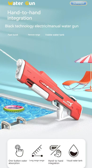 Electric Water Gun Auto Refill 43cm High Pressure Blaster Toy Rechargeable Squirt Soaker for Kids & Adults Blue - Image 2