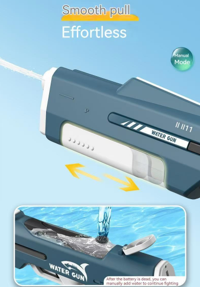 Electric Water Gun Auto Refill 46cm White LED Pulse Blaster High Pressure Toy with External Bottle Connector & Manual Mode for Summer Pool Party - Image 4