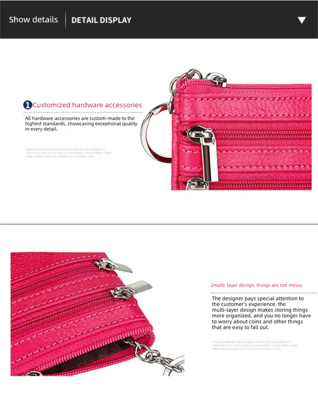 Genuine Leather Coin Purse Mini Wallet with Triple Zipper Pockets Key Ring Holder Pouch for Cash & Cards - Medium Gray - Image 4