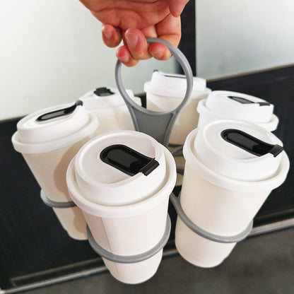 Portable 6-Cup Drink Carrier Foldable Reusable Coffee Tray Holder Grey for Parties Camping & Office Runs - Image 2