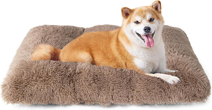 Luxury Long Plush Pet Bed Mat Faux Fur Crate Pad 45x30cm Brown Soft Warm Cushion for Cats & Small Dogs