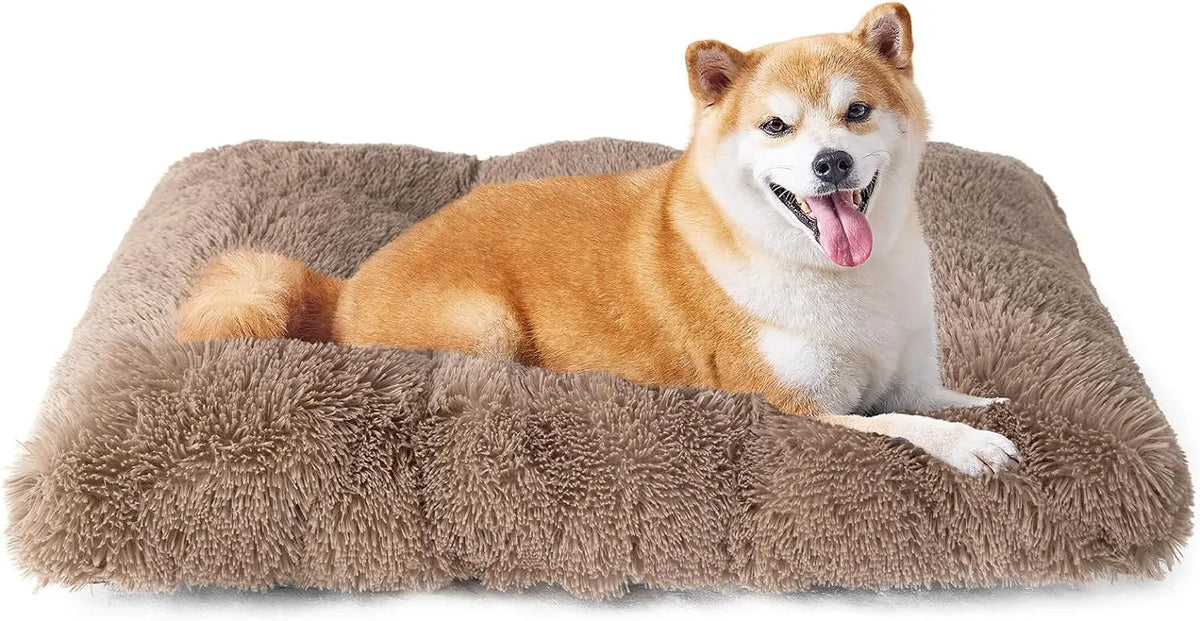 Luxury Long Plush Pet Bed Mat Faux Fur Crate Pad 125x85cm Brown XXXL Soft Warm Cushion for Giant Breeds