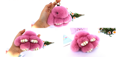 Fluffy Mini Rex Rabbit Fur Keychain Cute Bunny Bag Charm - Soft Plush Animal Doll Key Ring for Car Keys & Handbags - Light Grey - Image 2