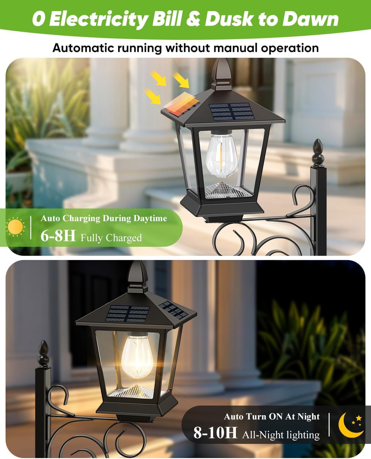 2-in-1 Solar Planter Light Outdoor - Metal Lamp Post & Wall Sconce with Planter Box - IP65 Waterproof LED Lantern for Garden, Patio & Porch - Warm White (Small) - Image 4
