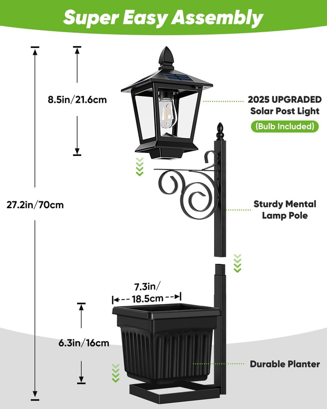 2-in-1 Solar Planter Light Outdoor - Metal Lamp Post & Wall Sconce with Planter Box - IP65 Waterproof LED Lantern for Garden, Patio & Porch - Warm White (Small) - Image 7