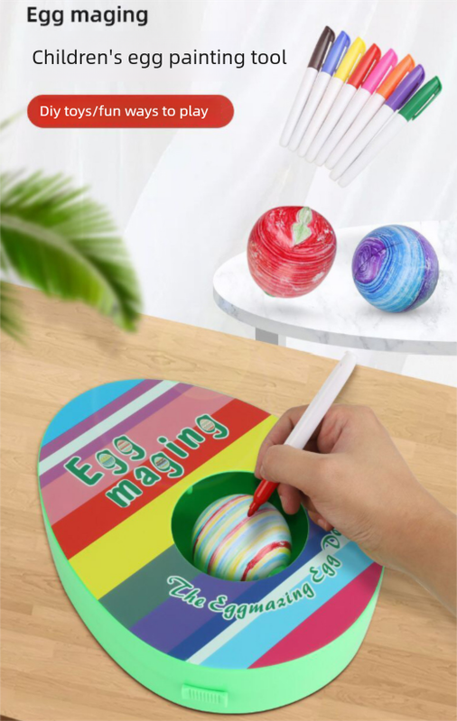 Easter Egg Decorating Kit Electric DIY Egg Painting Machine with 8 Colourful Markers and 3 Toy Eggs Rainbow Set - Image 2
