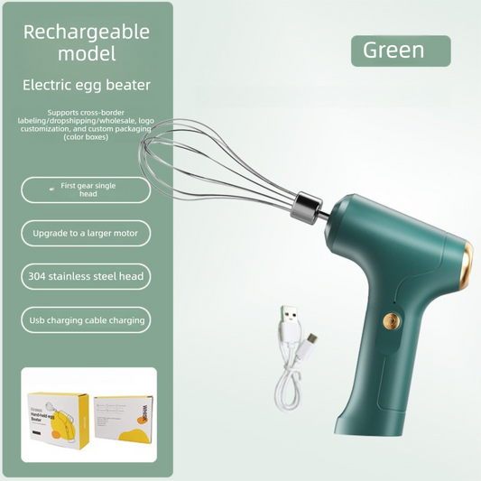 Compact Electric Handheld Egg Whisk Multi-Function Automatic Cream Whipper and Food Mixer J-7 Green Single Head 1-Speed